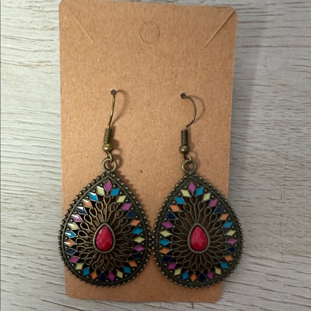 Bohemian Teardrop Earrings with Multicolor Accents
